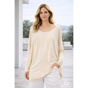 Sean by Sean Combs Silk Blend Tunic Top One Size Cream Oversized Draped Luxe